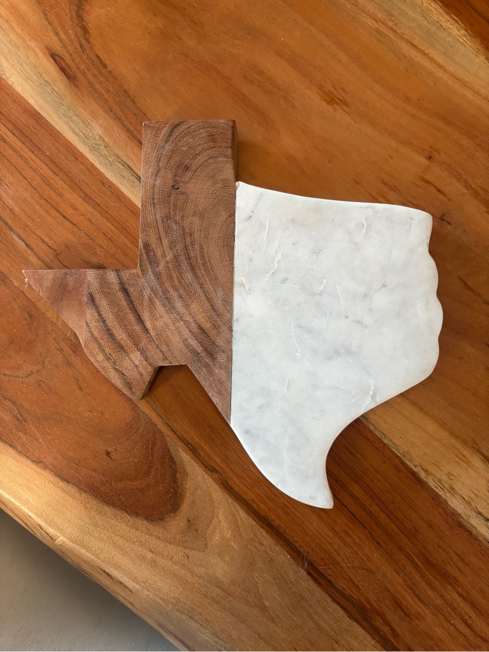 Texas State Shaped Wood & White Marble Charcuterie Cheese Cutting Serving Board